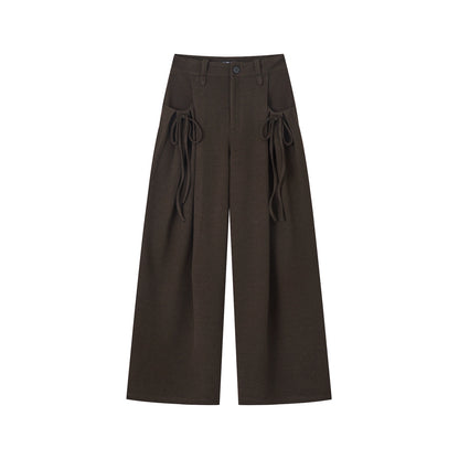 Pleated Bow Woolen Pants