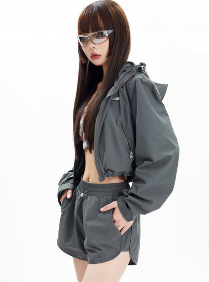 Hooded Casual Coat And Shorts Set