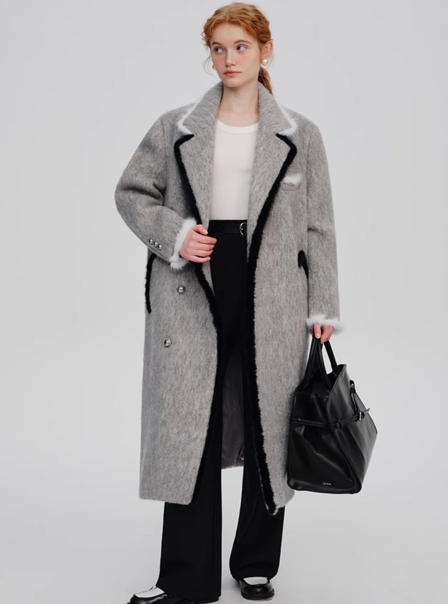High-end long contrasting coat