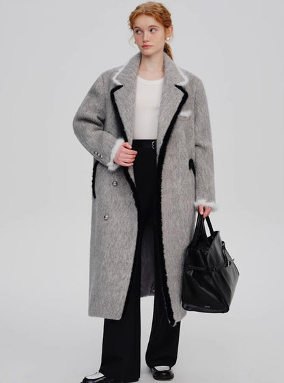 High-end long contrasting coat