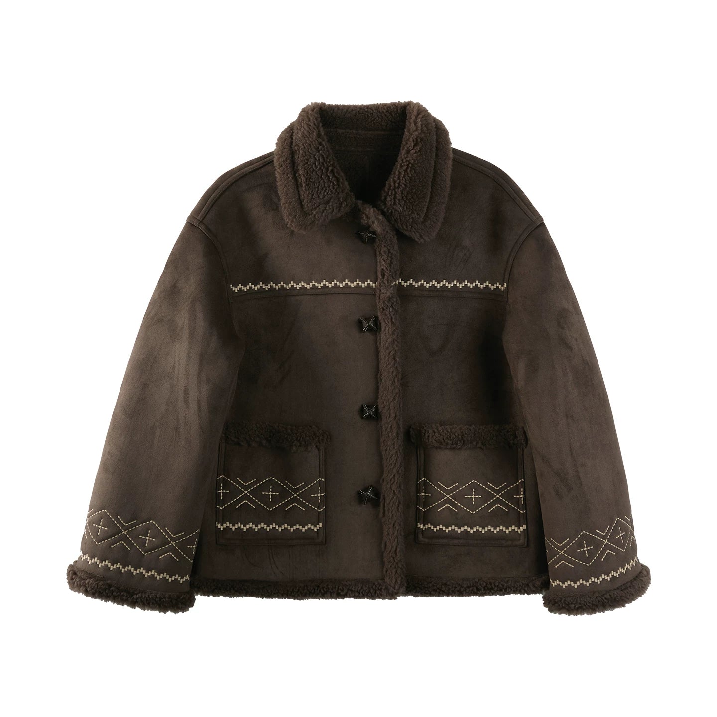 Retro Suede Embroidered Wool Jacket