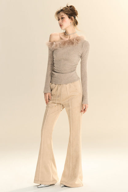Slim Fit Suede Micro-Flared Pants