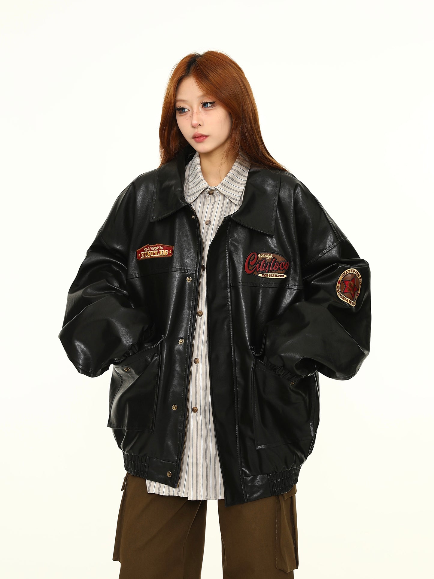 American vintage embroidery biker jacket