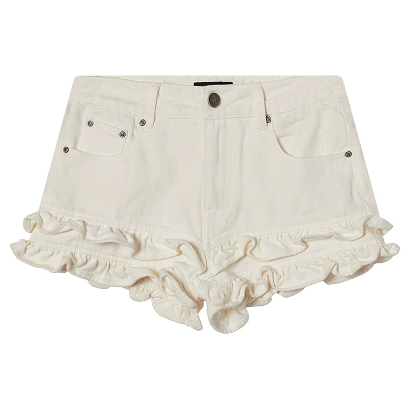 Khaki Lace Denim Shorts