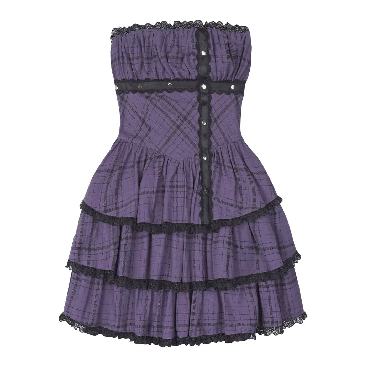 Grape Purple Plaid Strapless Dress Set