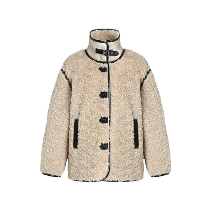 Furry Bear Color-Blocked Coat