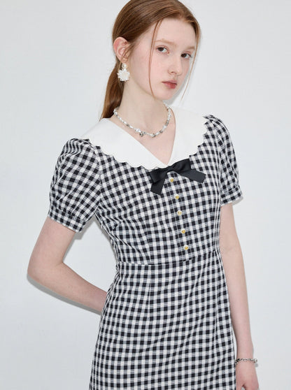 College Style Doll Neck Plaid Dress