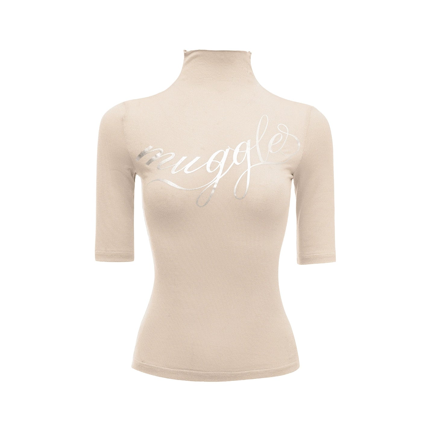 French Base Embroidery High-Collar Silver T-Shirt