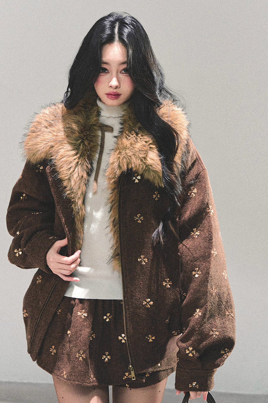 Maillard Wool Jacket With Skirt Set-Up