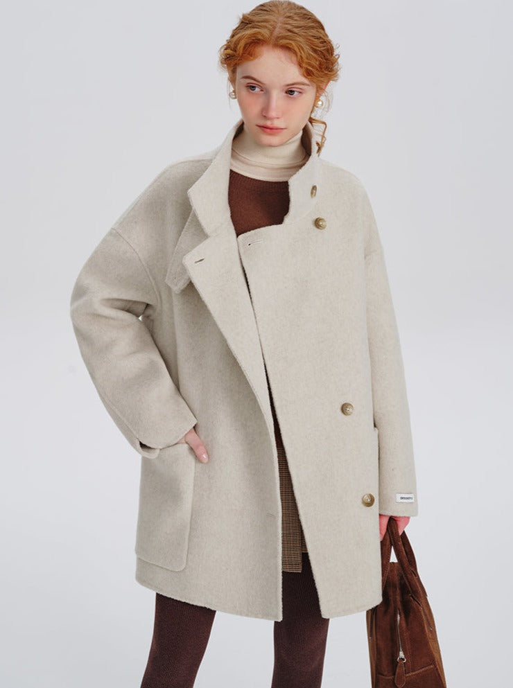 Korean stand-up collar wool coat
