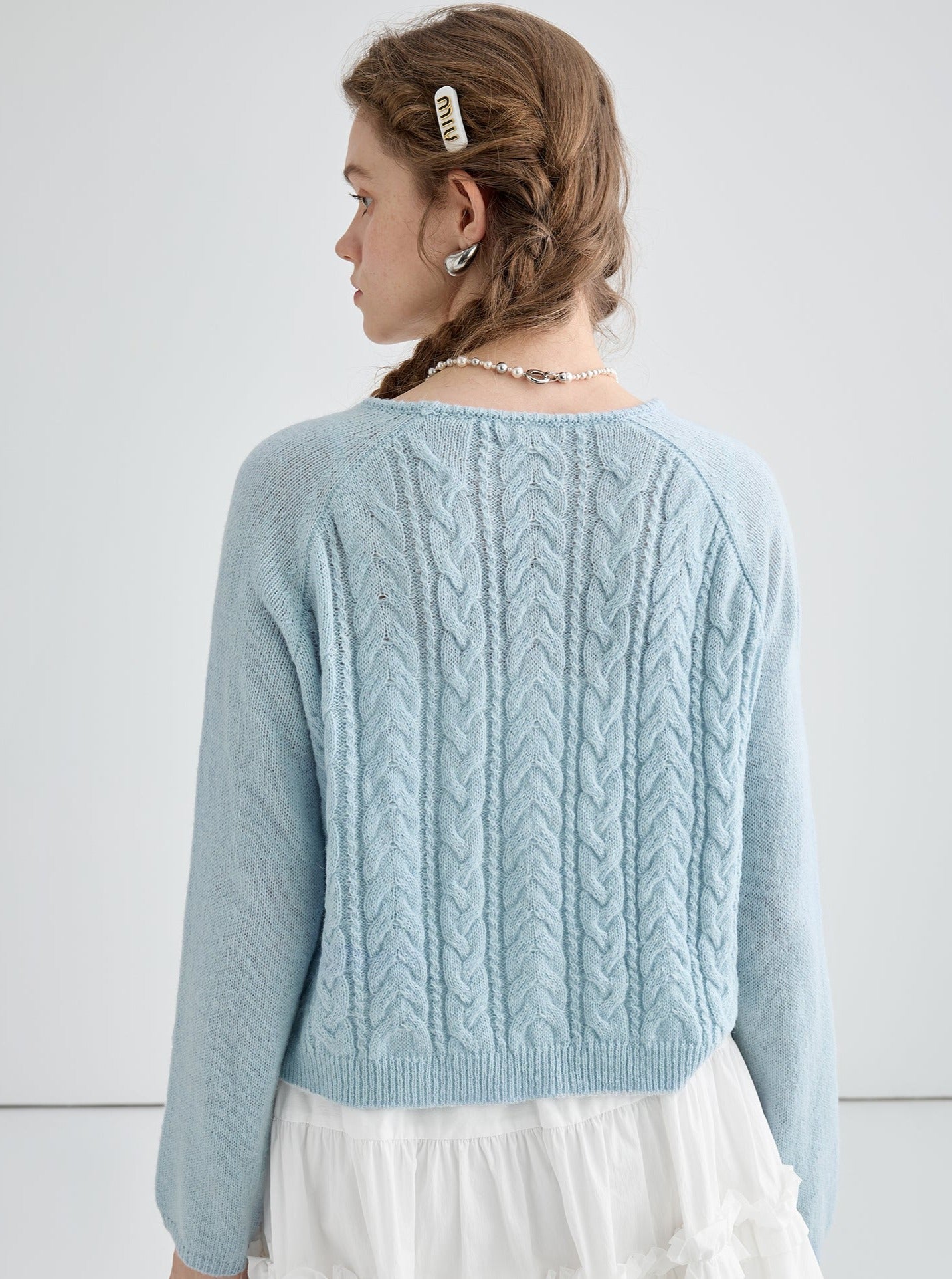 lace-up wool knitted cardigan top