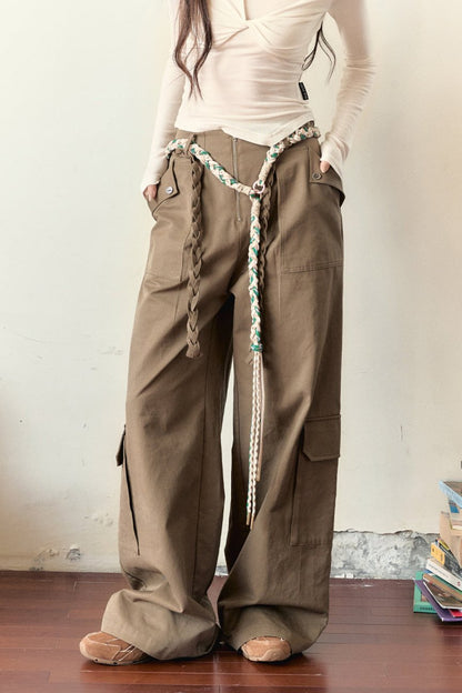 Large Pockets Slim Straight-Leg Pants