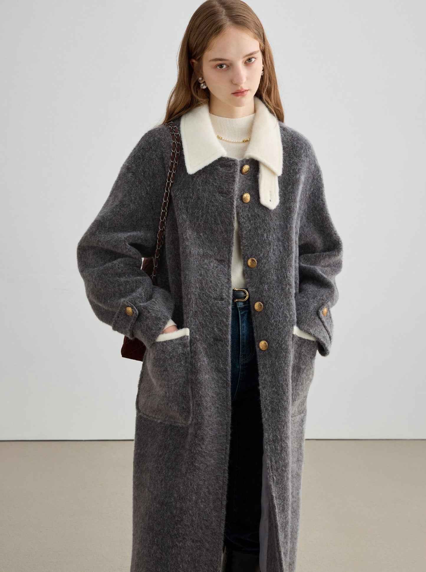 Thickened warm wool tweed coat