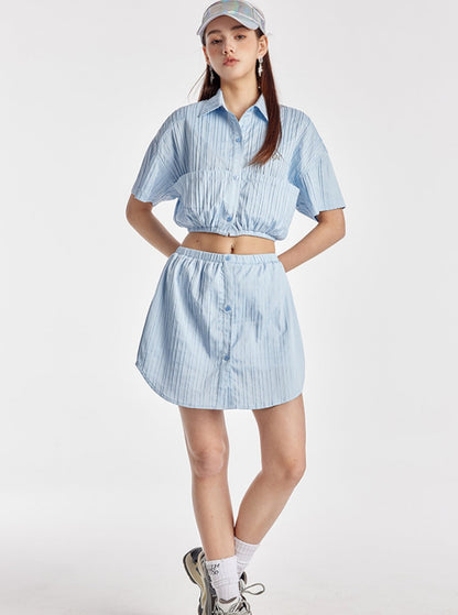 Sky Blue Striped Shirt Skirt