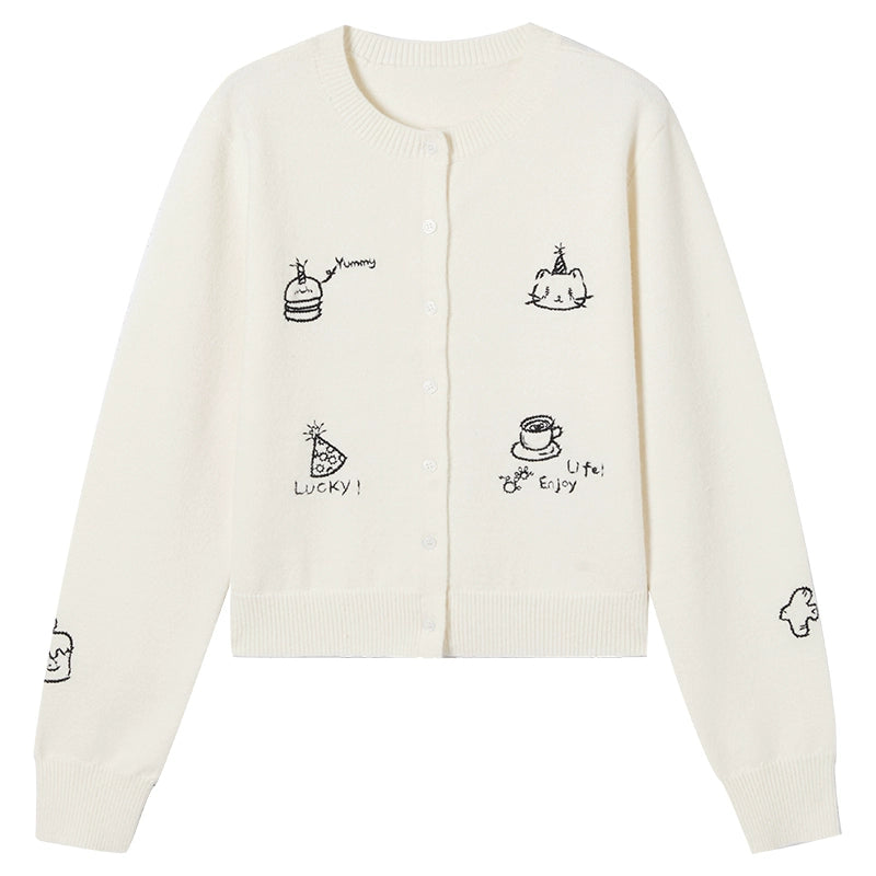 Childlike Embroidery Knit Cardigan