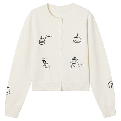 Childlike Embroidery Knit Cardigan