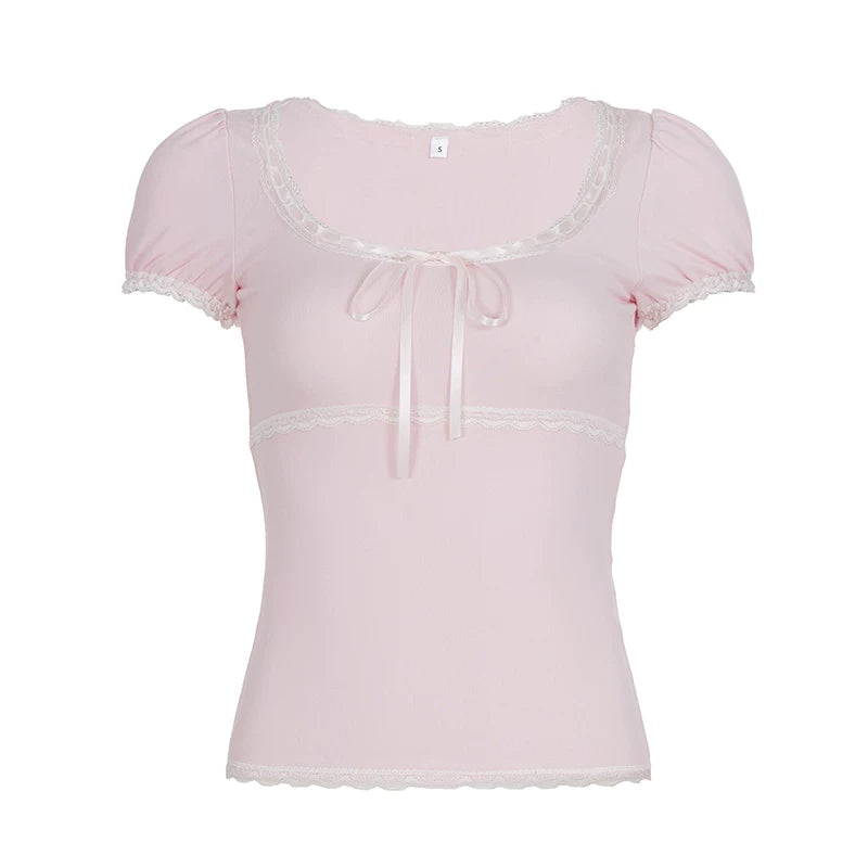 Pink Lace Puff Sleeve Top