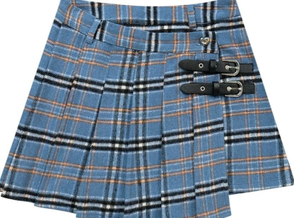 High waist pleated tweed plaid Skirt