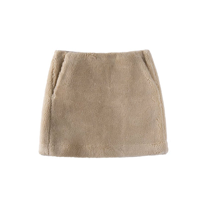 Retro Coffee Lamb Wool Skirt