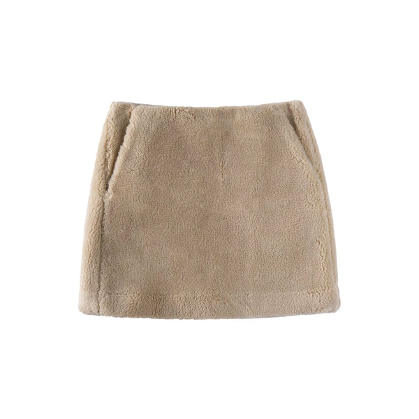 Retro Coffee Lamb Wool Skirt