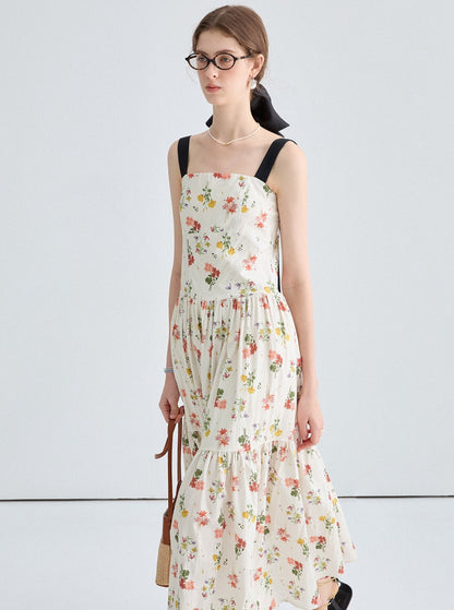 Temperament French Print Slip Dress