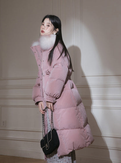 Fur collar long duck down jacket