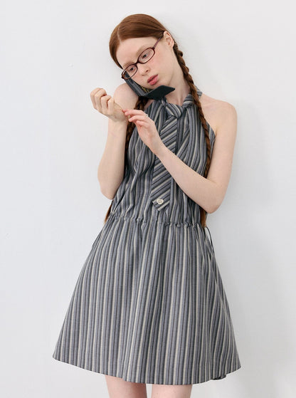 Halterneck Striped Dress