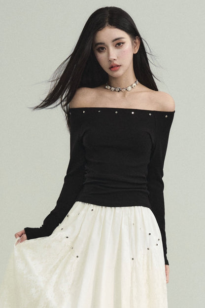 BLACK SLIM SHOULDER SKIRT SET-UP