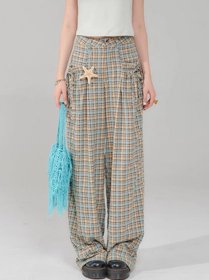 High Waist Wide Leg Plaid Pants