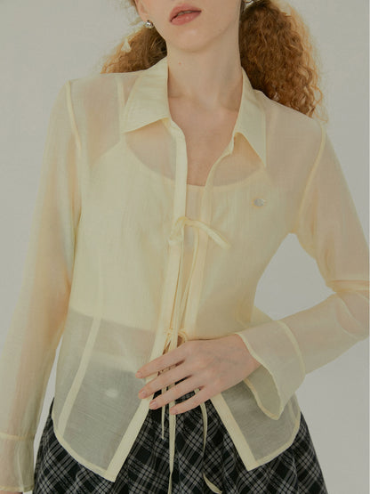 French Lace-Up Slim Shirt