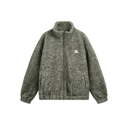 Embroidered Fleece Stand Collar Jacket