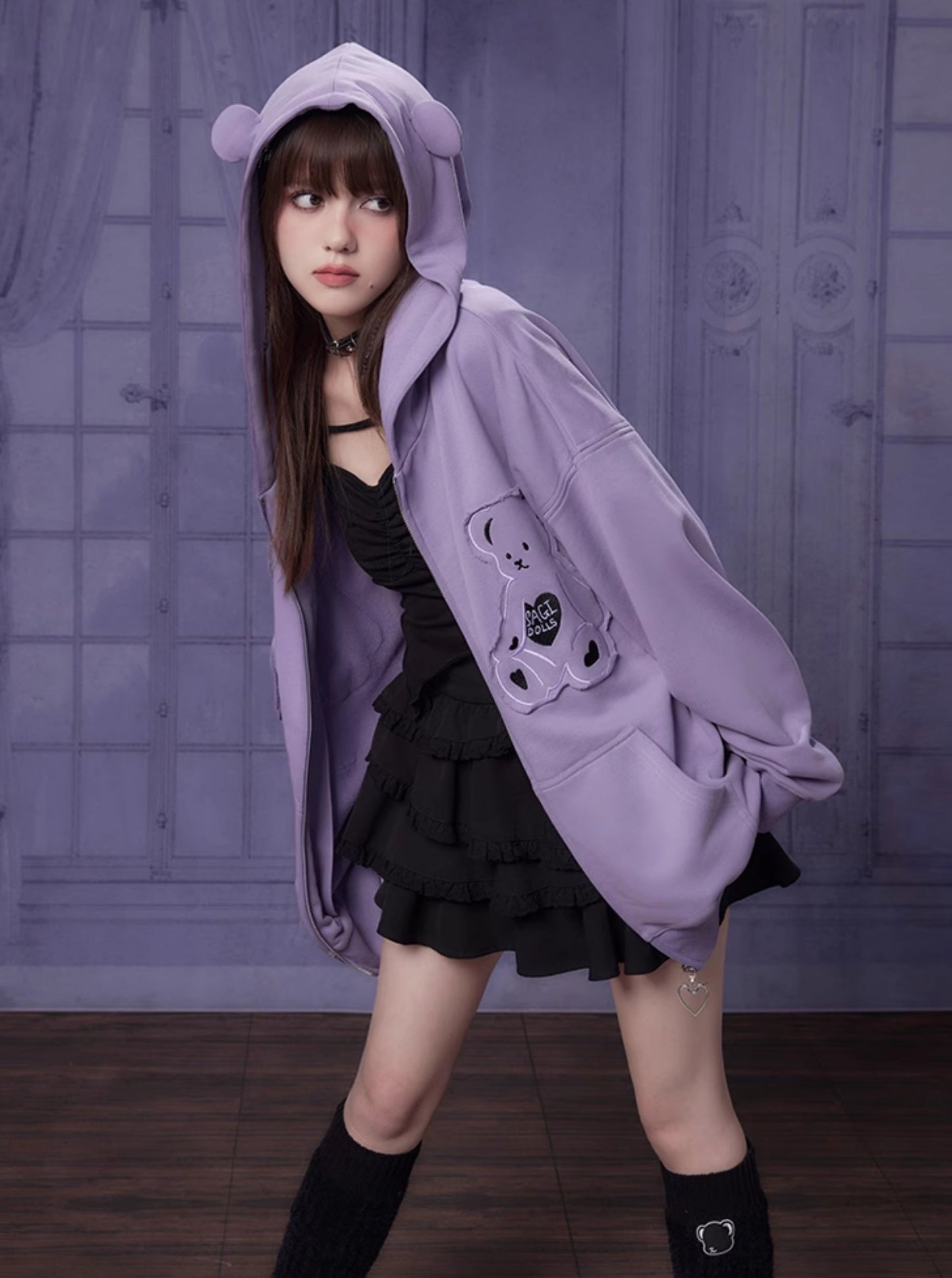 sweet purple bear sweats jacket