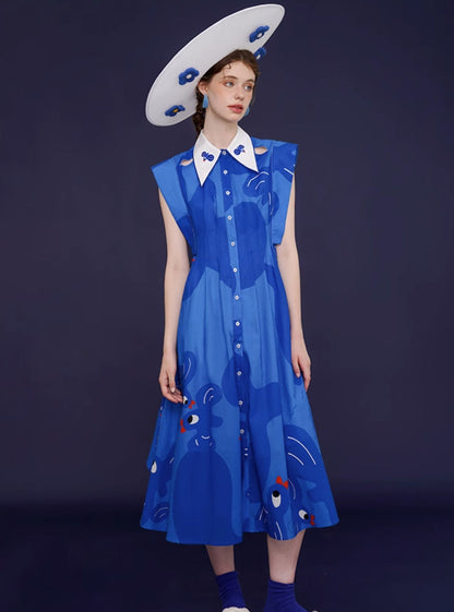 Blue Temperament Thin Cotton Dress