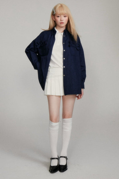 VERSATILE NAVY BOW DENIM SHIRT