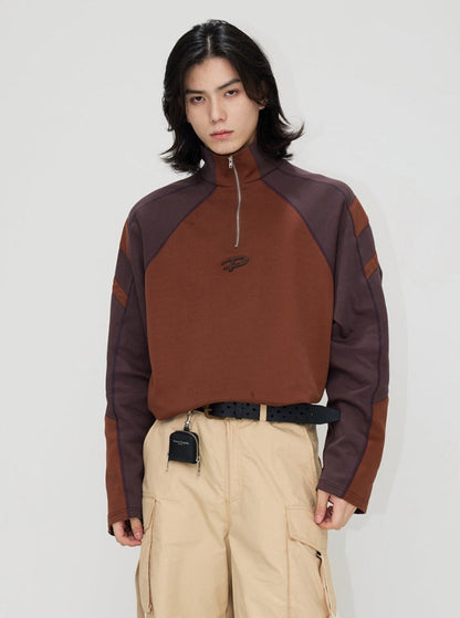 Maillard color patchwork pullover coat