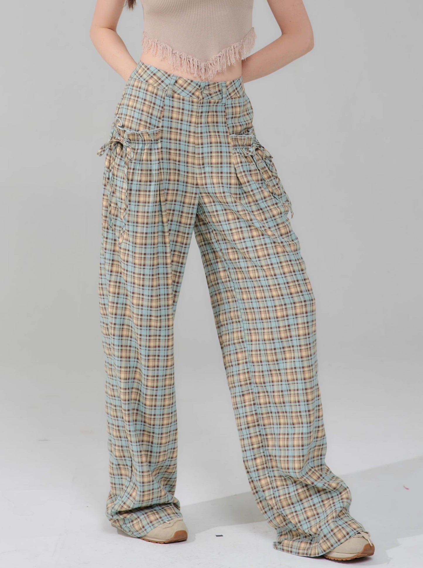 High Waist Wide Leg Plaid Pants