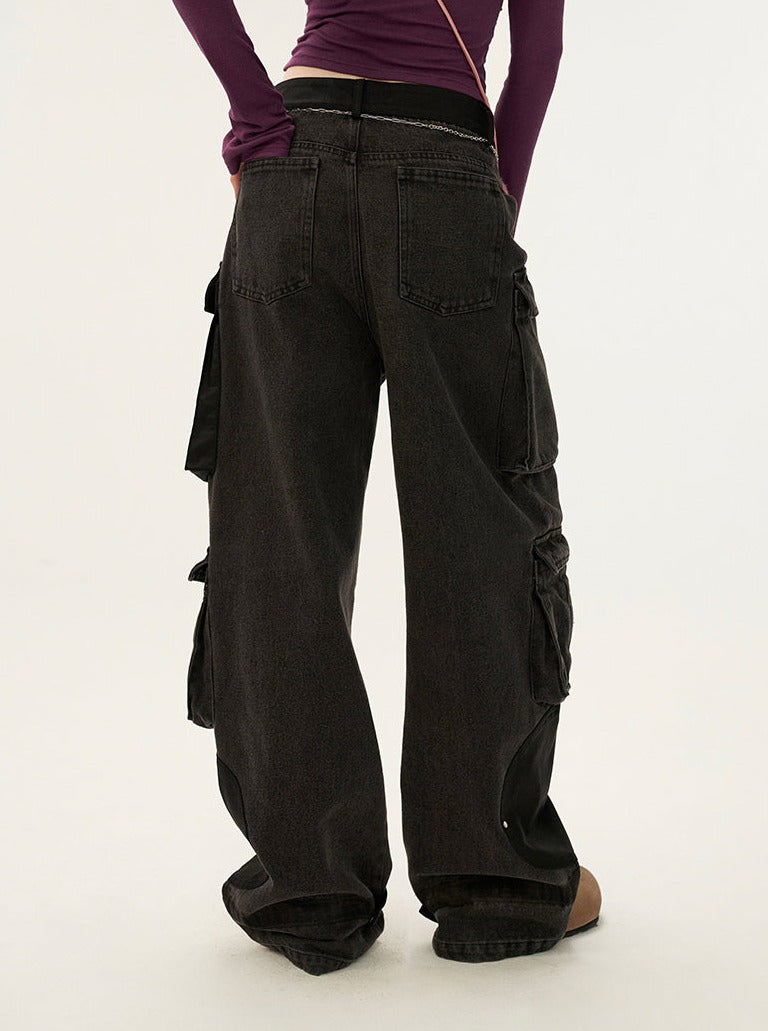 Leather Wash American Cargo Jeans Pants