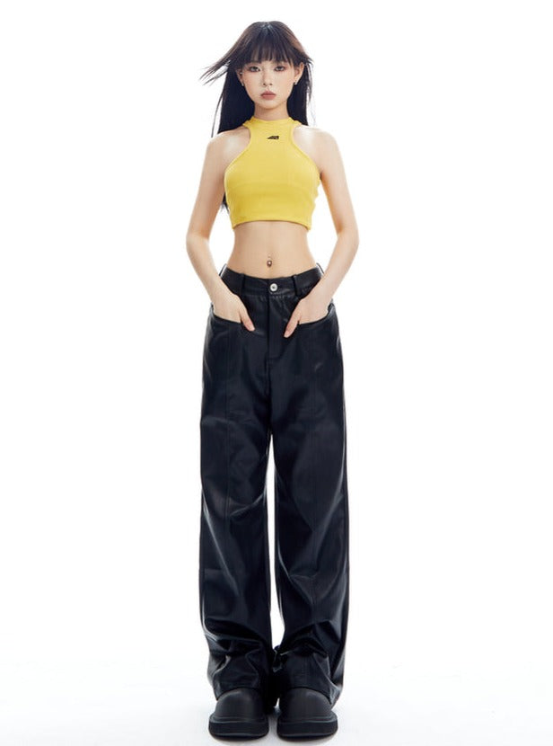 Loose Wide Leg PU Leather Pants