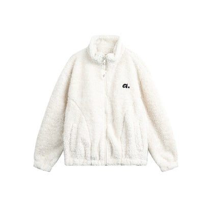 Embroidered Fleece Stand Collar Jacket