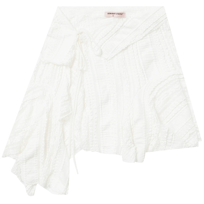 Irregular Hem White Lace One-Piece Skirt