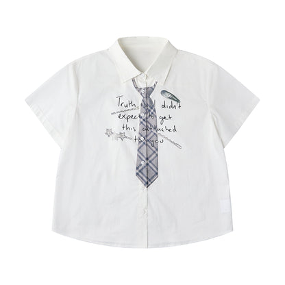 Glasses Letter Print Short Sleeve Shirt