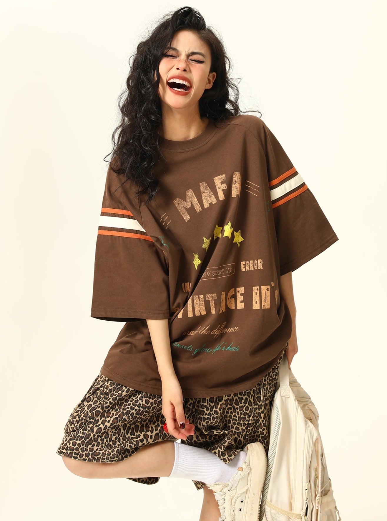 Loose Brown Maillard Print Top