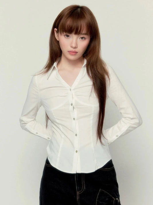 Versatile Stretch Slim Long-sleeved White Shirt