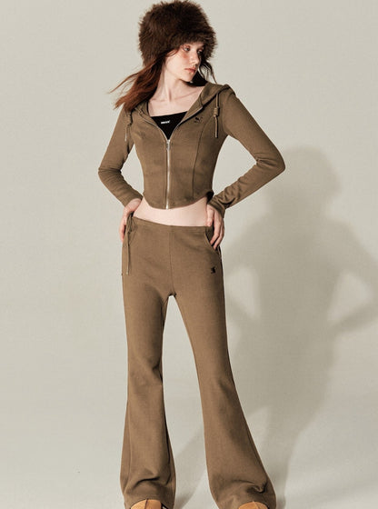 American vintage knit high-waisted cardigan solid color set