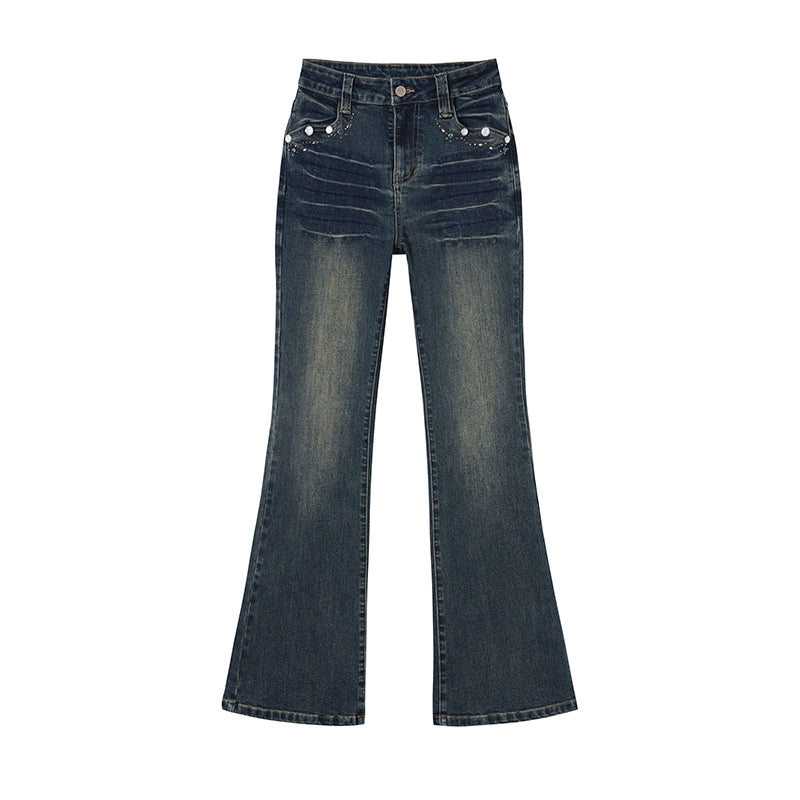 Retro Textured Flared Jeans