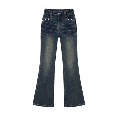 Retro Textured Flared Jeans
