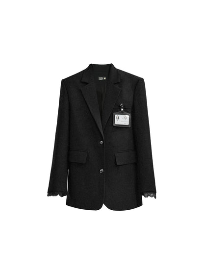 [87new] fragile store - Koreanische Tenor süß cool College-Stil schwere Industrie bestickt schwarz Blazer