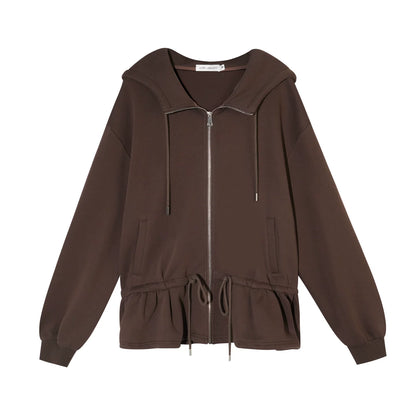 Hooded Drawstring Fleece Jacket Set-Up