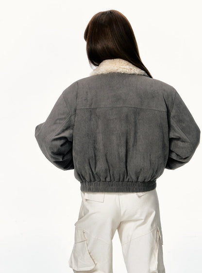 Cropped Thick Suede Imitation Lambswool Jacket