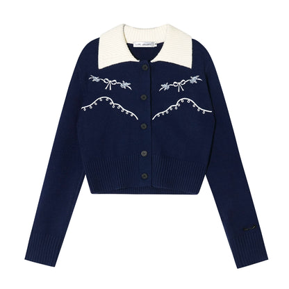 Color-Blocked Embroidered Cardigan
